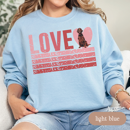 Irish Setter Retro Love Sweatshirt, Crewneck Sweatshirt, Vintage Stripe Design, Gift for Dog Lovers, Cozy Unisex Pullover, Winter Fashion