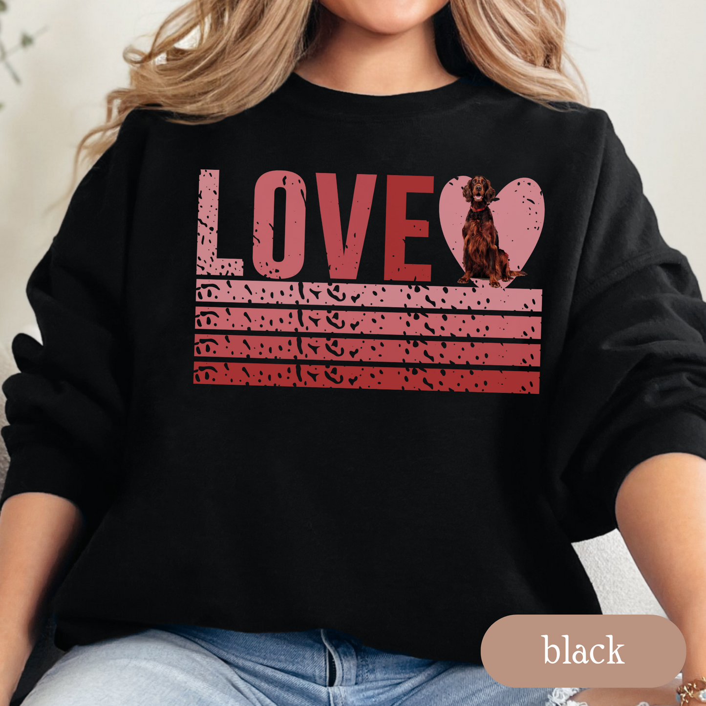Irish Setter Retro Love Sweatshirt, Crewneck Sweatshirt, Vintage Stripe Design, Gift for Dog Lovers, Cozy Unisex Pullover, Winter Fashion