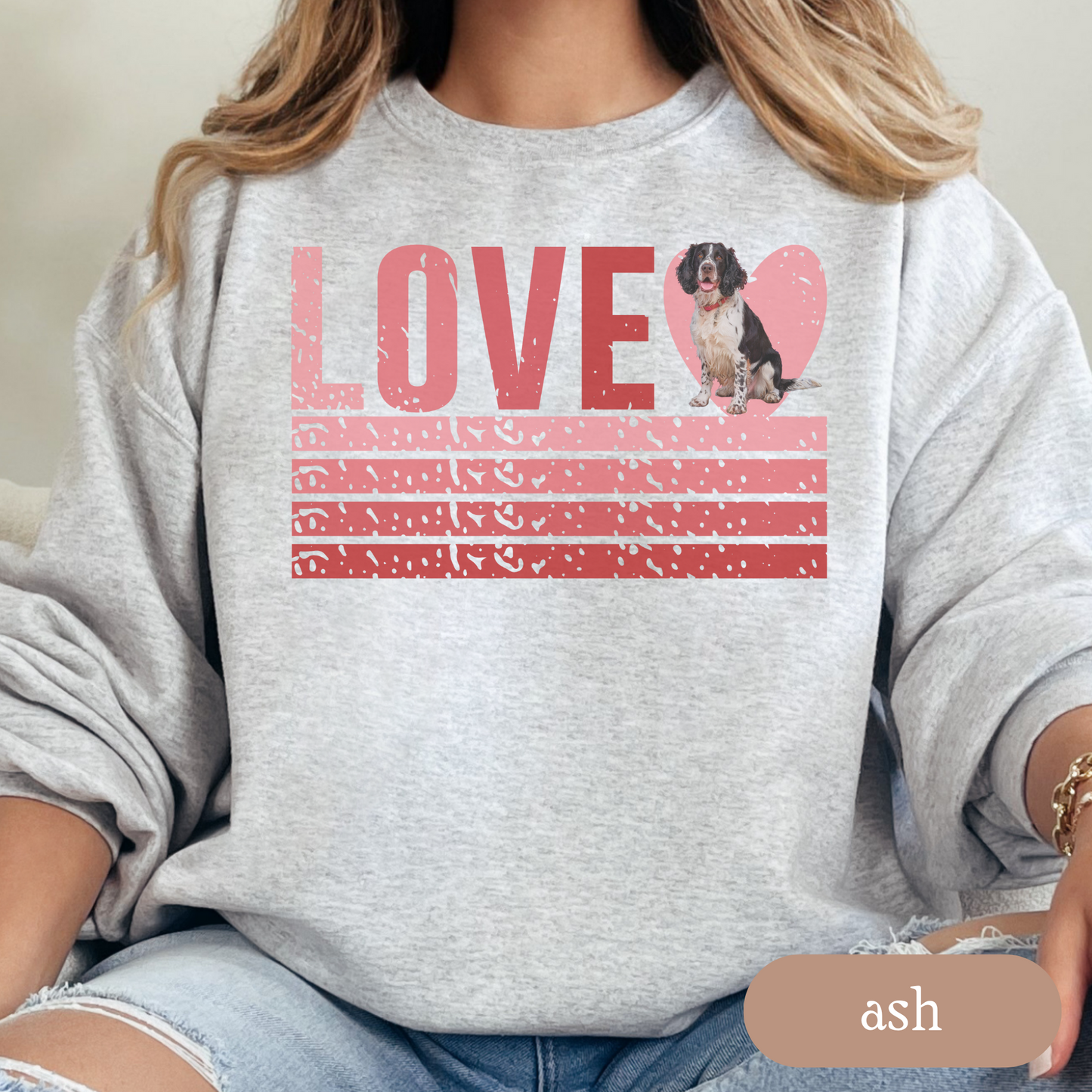 Springer Spaniel Retro Love Sweatshirt, Crewneck Sweatshirt, Vintage Stripe Design, Gift for Dog Lovers, Cozy Pullover, Winter Fashion