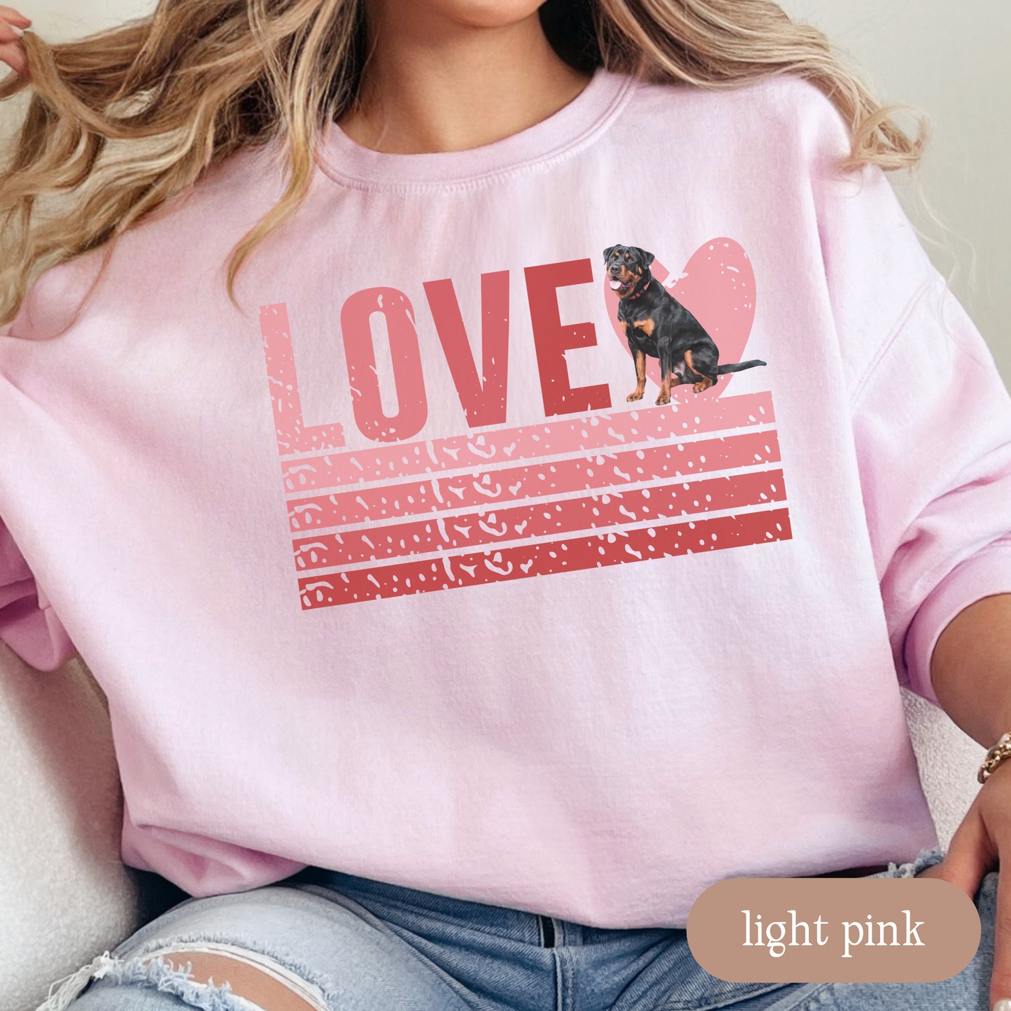 Rottweiler Retro Love Sweatshirt, Crewneck Sweatshirt, Vintage Stripe Design, Gift for Dog Lovers, Cozy Unisex Pullover, Winter Fashion