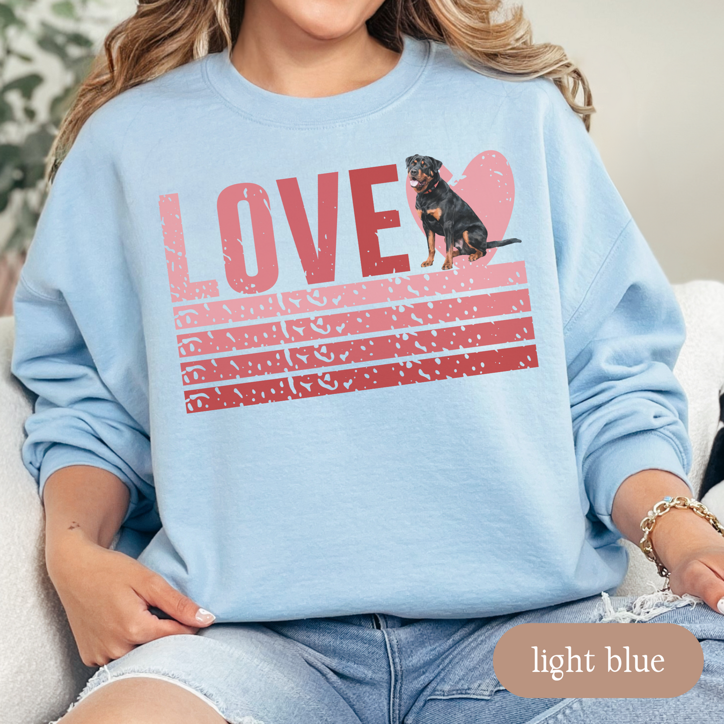 Rottweiler Retro Love Sweatshirt, Crewneck Sweatshirt, Vintage Stripe Design, Gift for Dog Lovers, Cozy Unisex Pullover, Winter Fashion