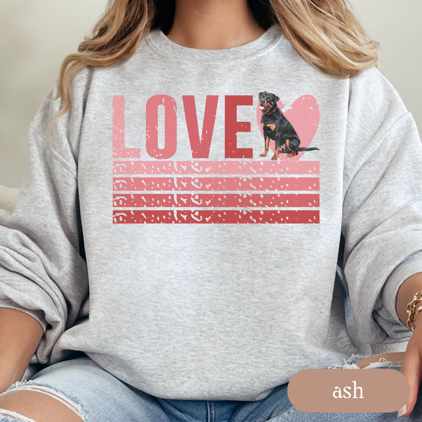 Rottweiler Retro Love Sweatshirt, Crewneck Sweatshirt, Vintage Stripe Design, Gift for Dog Lovers, Cozy Unisex Pullover, Winter Fashion