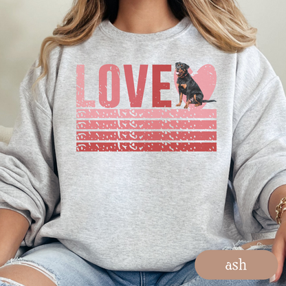 Rottweiler Retro Love Sweatshirt, Crewneck Sweatshirt, Vintage Stripe Design, Gift for Dog Lovers, Cozy Unisex Pullover, Winter Fashion