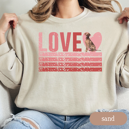 Vizsla Retro Love Sweatshirt, Crewneck Sweatshirt, Vintage Stripe Design, Gift for Dog Lovers, Cozy Unisex Pullover, Winter Fashion