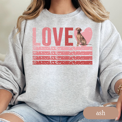 Vizsla Retro Love Sweatshirt, Crewneck Sweatshirt, Vintage Stripe Design, Gift for Dog Lovers, Cozy Unisex Pullover, Winter Fashion