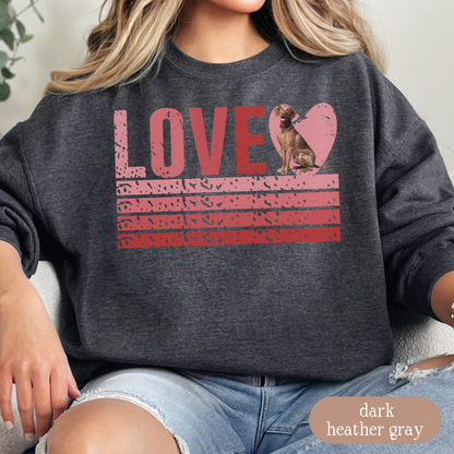 Vizsla Retro Love Sweatshirt, Crewneck Sweatshirt, Vintage Stripe Design, Gift for Dog Lovers, Cozy Unisex Pullover, Winter Fashion