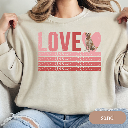 Yellow Lab Retro Love Sweatshirt, Crewneck Sweatshirt, Vintage Stripe Design, Gift for Dog Lovers, Cozy Unisex Pullover, Winter Fashion