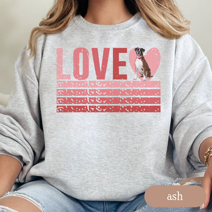 Boxer Retro Love Sweatshirt, Crewneck Sweatshirt, Vintage Stripe Design, Gift for Dog Lovers, Cozy Unisex Pullover, Winter Fashion