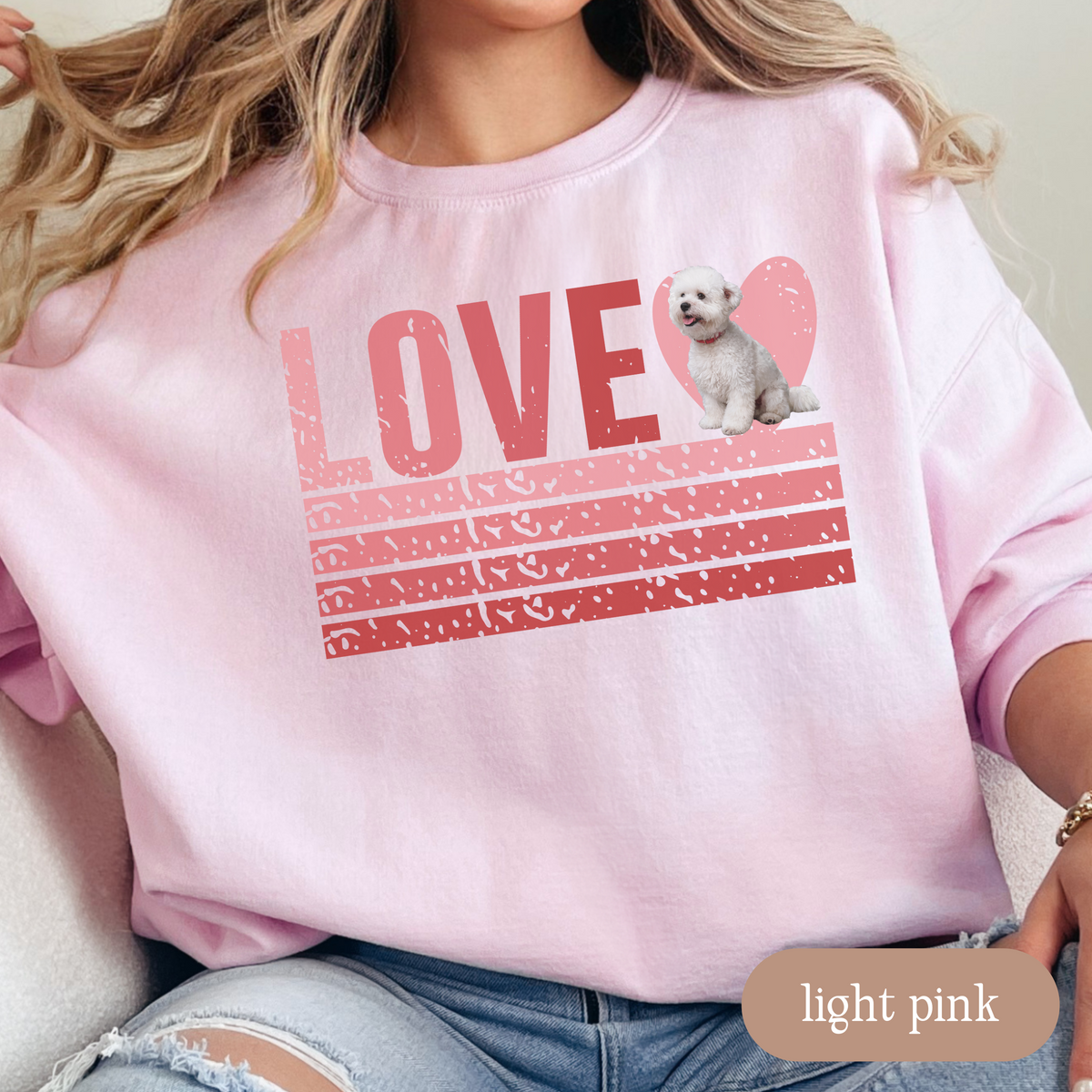 Bichon Frise Retro Love Sweatshirt, Crewneck Sweatshirt, Vintage Stripe Design, Gift for Dog Lovers, Cozy Unisex Pullover, Winter Fashion