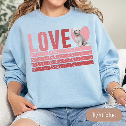Bichon Frise Retro Love Sweatshirt, Crewneck Sweatshirt, Vintage Stripe Design, Gift for Dog Lovers, Cozy Unisex Pullover, Winter Fashion