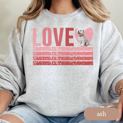 Bichon Frise Retro Love Sweatshirt, Crewneck Sweatshirt, Vintage Stripe Design, Gift for Dog Lovers, Cozy Unisex Pullover, Winter Fashion