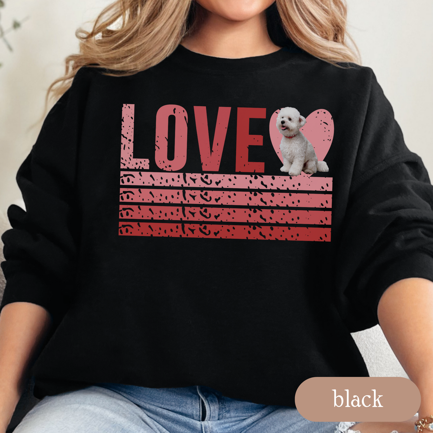 Bichon Frise Retro Love Sweatshirt, Crewneck Sweatshirt, Vintage Stripe Design, Gift for Dog Lovers, Cozy Unisex Pullover, Winter Fashion