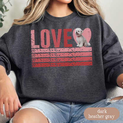 Bichon Frise Retro Love Sweatshirt, Crewneck Sweatshirt, Vintage Stripe Design, Gift for Dog Lovers, Cozy Unisex Pullover, Winter Fashion