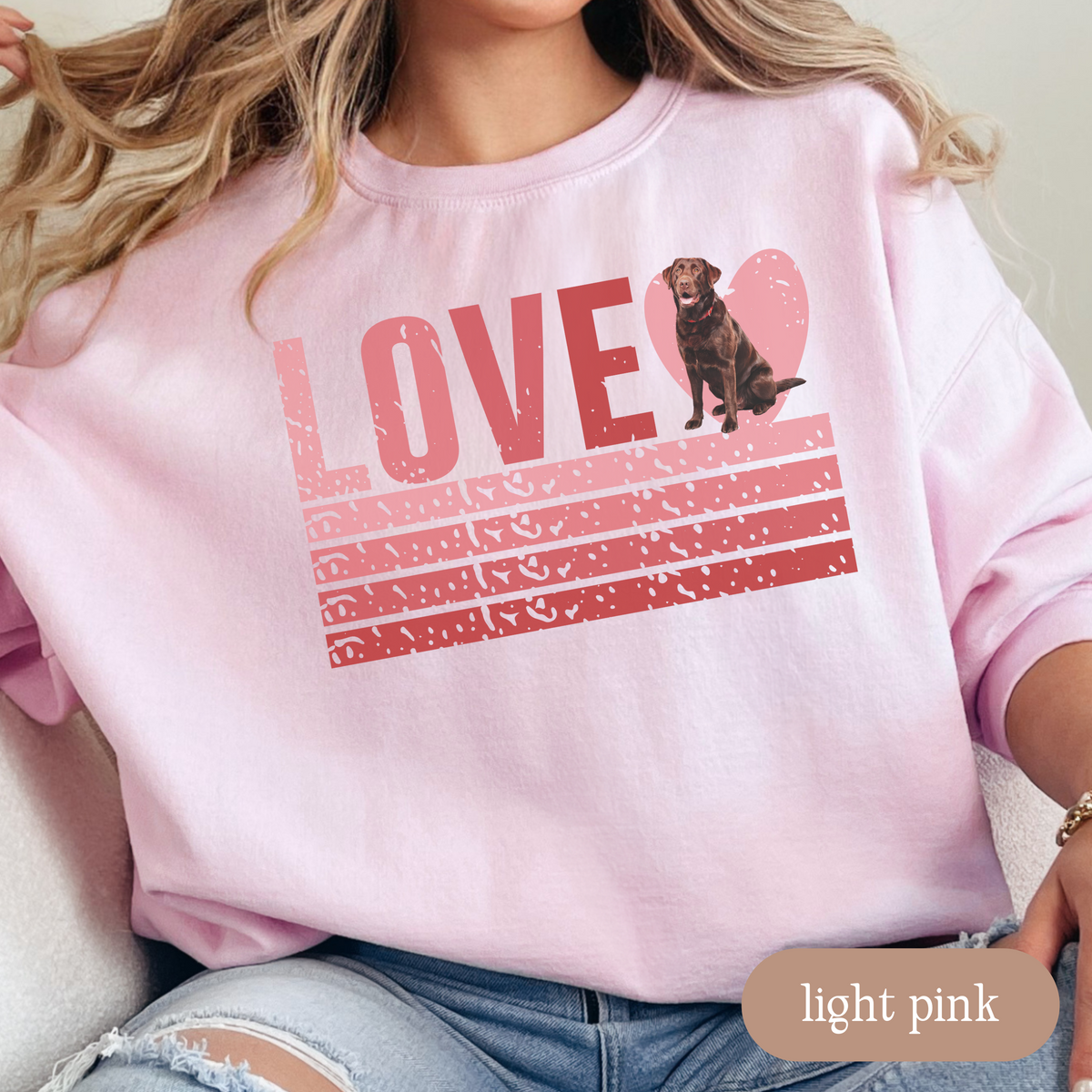 Chocolate Lab Retro Love Sweatshirt, Crewneck Sweatshirt, Vintage Stripe Design, Gift for Dog Lovers, Cozy Unisex Pullover, Winter Fashion