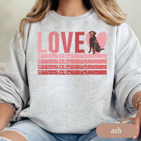 Load image into Gallery viewer, Chocolate Lab Retro Love Sweatshirt, Crewneck Sweatshirt, Vintage Stripe Design, Gift for Dog Lovers, Cozy Unisex Pullover, Winter Fashion

