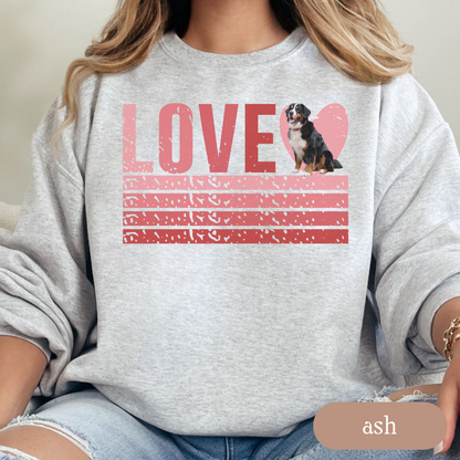 Bernese Mountain Dog Retro Love Sweatshirt, Crewneck Sweatshirt, Vintage Stripe Design, Gift for Dog Lovers, Cozy Pullover, Winter Fashion