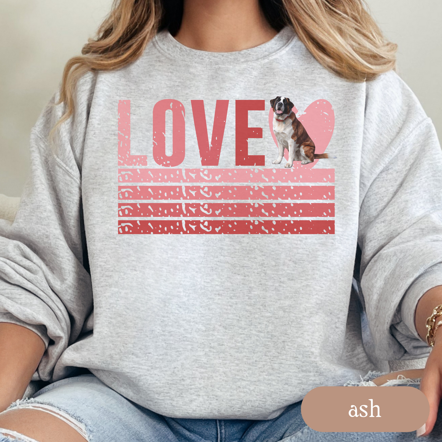 Saint Bernard Retro Love Sweatshirt, Crewneck Sweatshirt, Vintage Stripe Design, Gift for Dog Lovers, Cozy Unisex Pullover, Winter Fashion