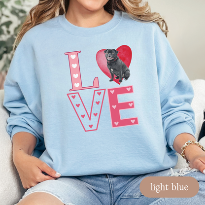 Pug Love Square Sweatshirt, Crewneck Sweatshirt, Vintage Love Design, Gift for Dog Lovers, Cozy Unisex Pullover, Winter Fashion