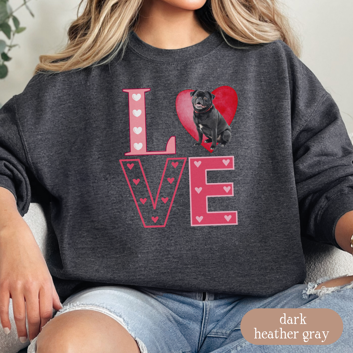 Pug Love Square Sweatshirt, Crewneck Sweatshirt, Vintage Love Design, Gift for Dog Lovers, Cozy Unisex Pullover, Winter Fashion