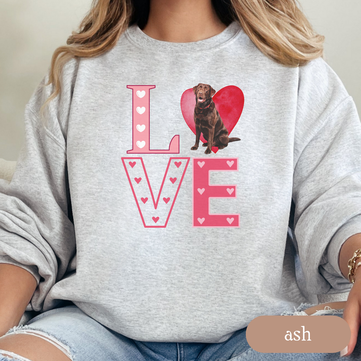 Chocolate Lab Love Square Sweatshirt, Crewneck Sweatshirt, Vintage Love Design, Gift for Dog Lovers, Cozy Unisex Pullover, Winter Fashion