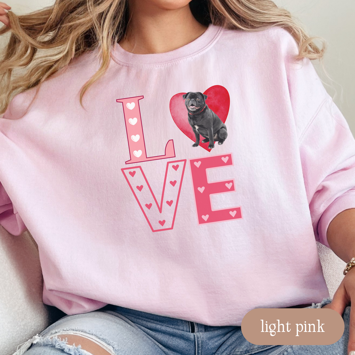 Pug Love Square Sweatshirt, Crewneck Sweatshirt, Vintage Love Design, Gift for Dog Lovers, Cozy Unisex Pullover, Winter Fashion