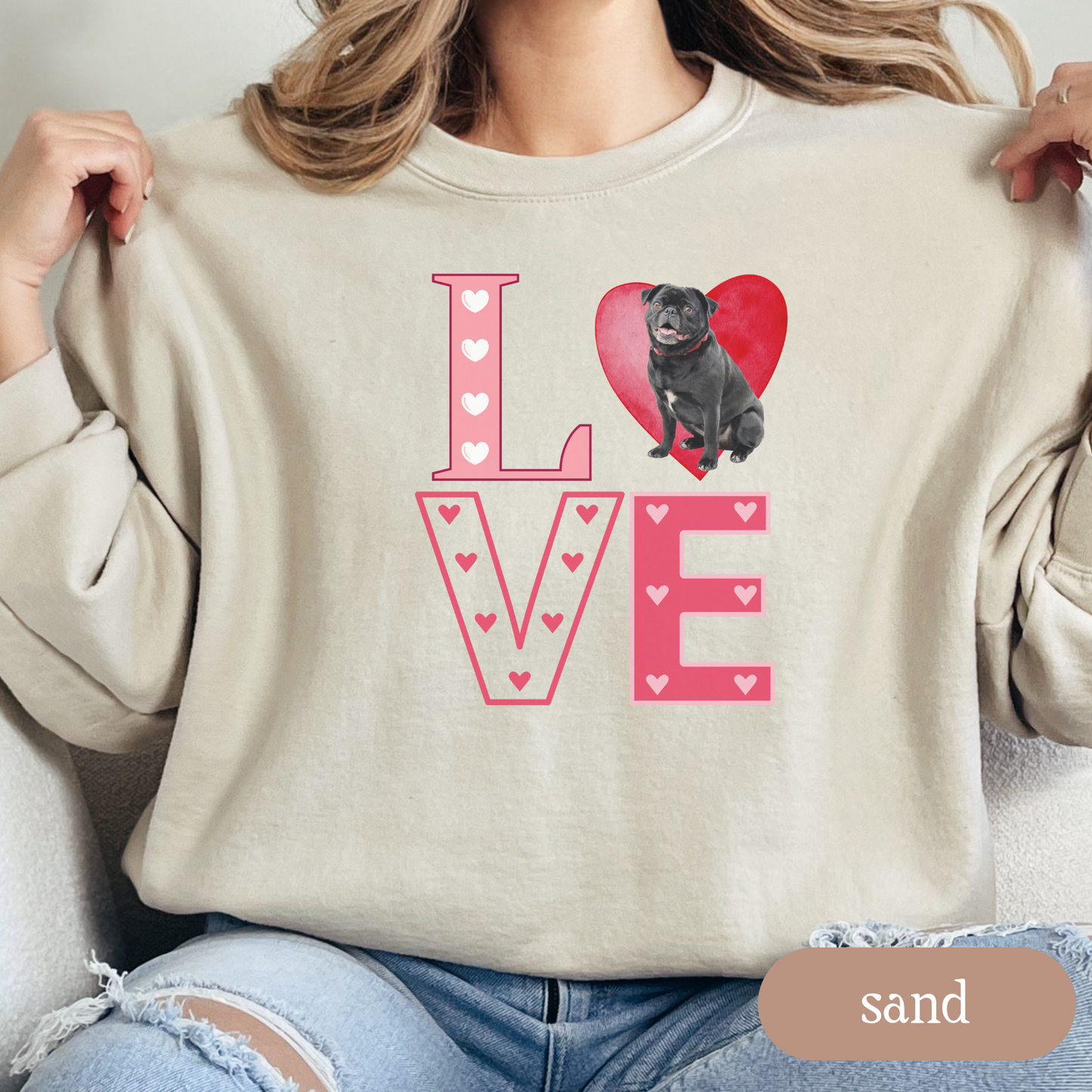 Pug Love Square Sweatshirt, Crewneck Sweatshirt, Vintage Love Design, Gift for Dog Lovers, Cozy Unisex Pullover, Winter Fashion