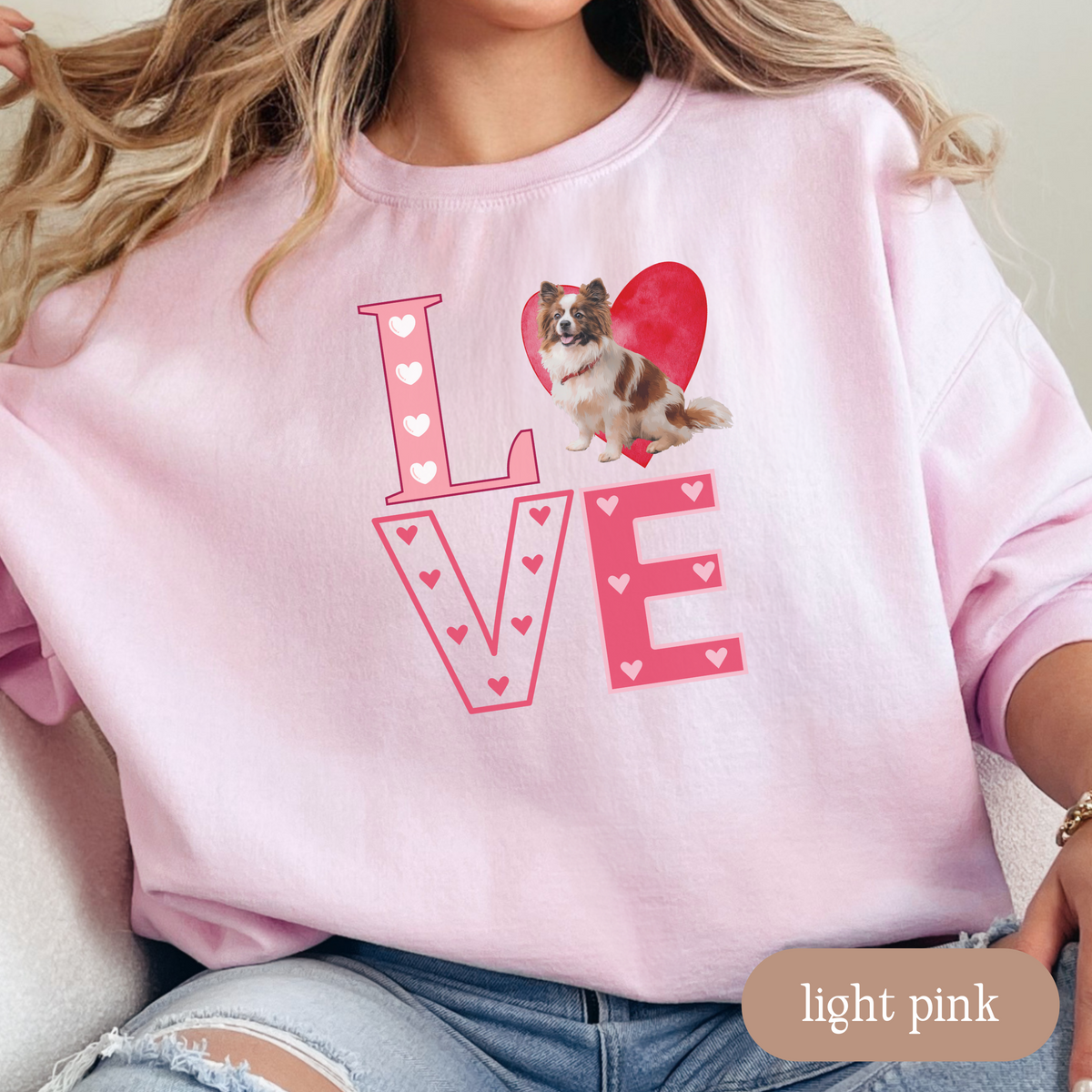 Papillon Love Square Sweatshirt, Crewneck Sweatshirt, Vintage Love Design, Gift for Dog Lovers, Cozy Unisex Pullover, Winter Fashion