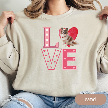 Papillon Love Square Sweatshirt, Crewneck Sweatshirt, Vintage Love Design, Gift for Dog Lovers, Cozy Unisex Pullover, Winter Fashion