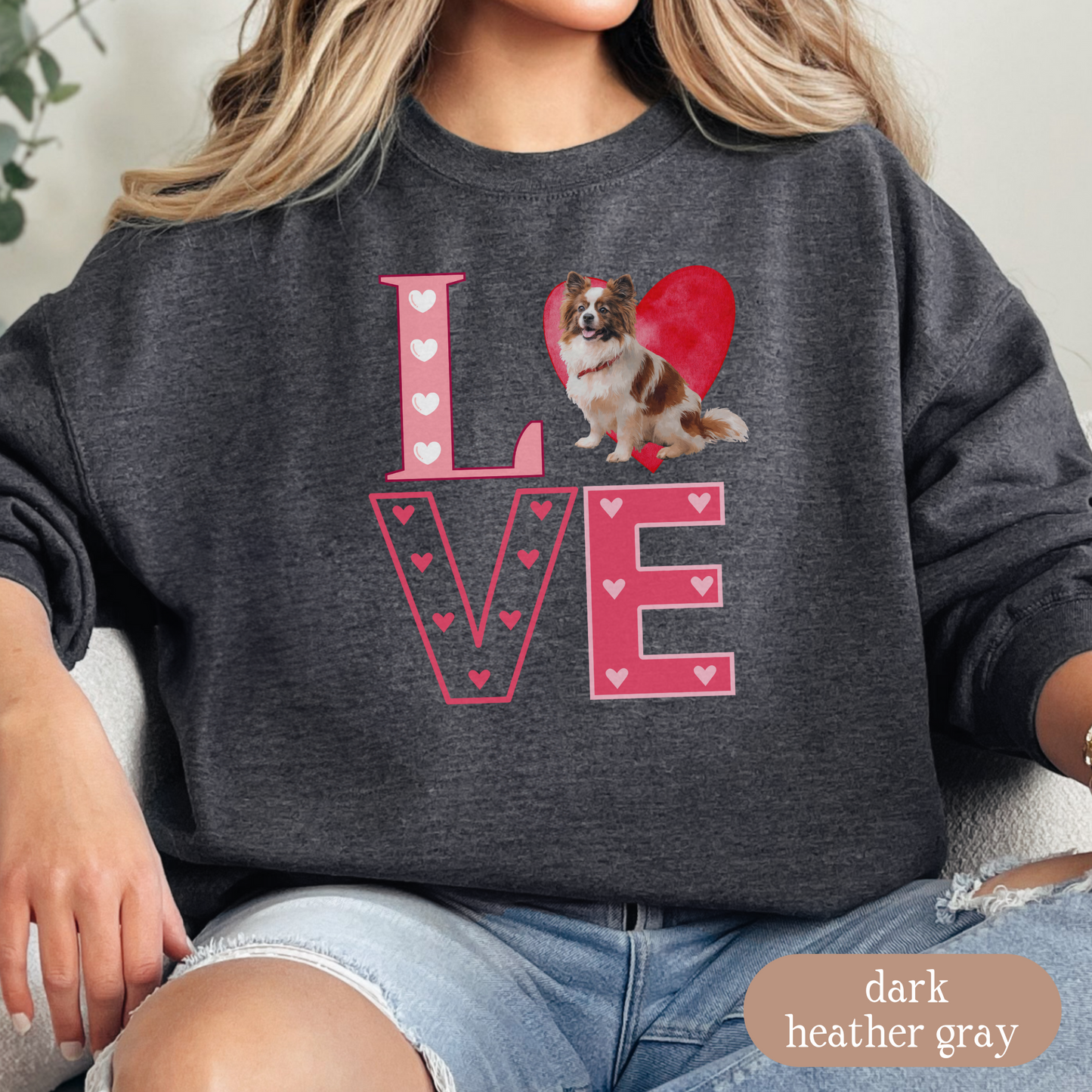 Papillon Love Square Sweatshirt, Crewneck Sweatshirt, Vintage Love Design, Gift for Dog Lovers, Cozy Unisex Pullover, Winter Fashion