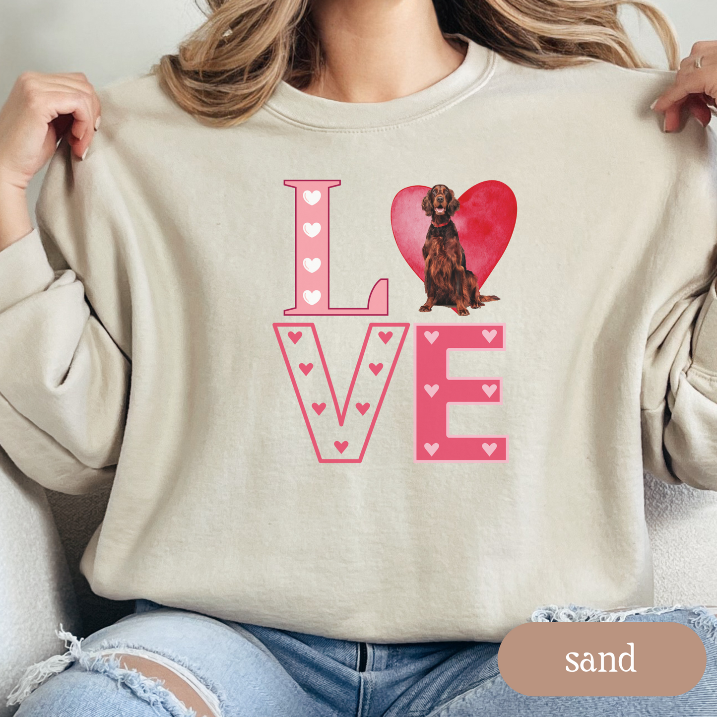 Irish Setter Love Square Sweatshirt, Crewneck Sweatshirt, Vintage Love Design, Gift for Dog Lovers, Cozy Unisex Pullover, Winter Fashion