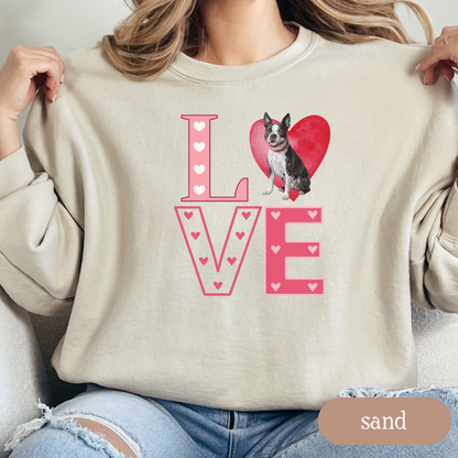 Boston Terrier Love Square Sweatshirt, Crewneck Sweatshirt, Vintage Love Design, Gift for Dog Lovers, Cozy Unisex Pullover, Winter Fashion