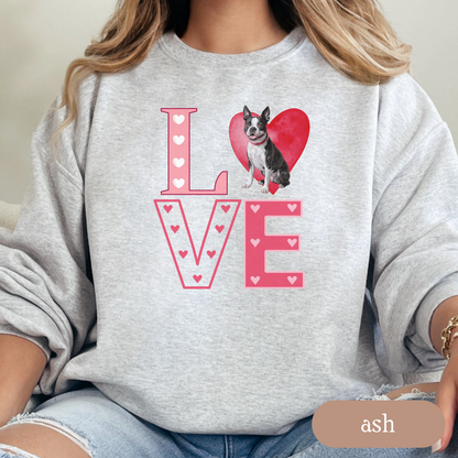 Boston Terrier Love Square Sweatshirt, Crewneck Sweatshirt, Vintage Love Design, Gift for Dog Lovers, Cozy Unisex Pullover, Winter Fashion