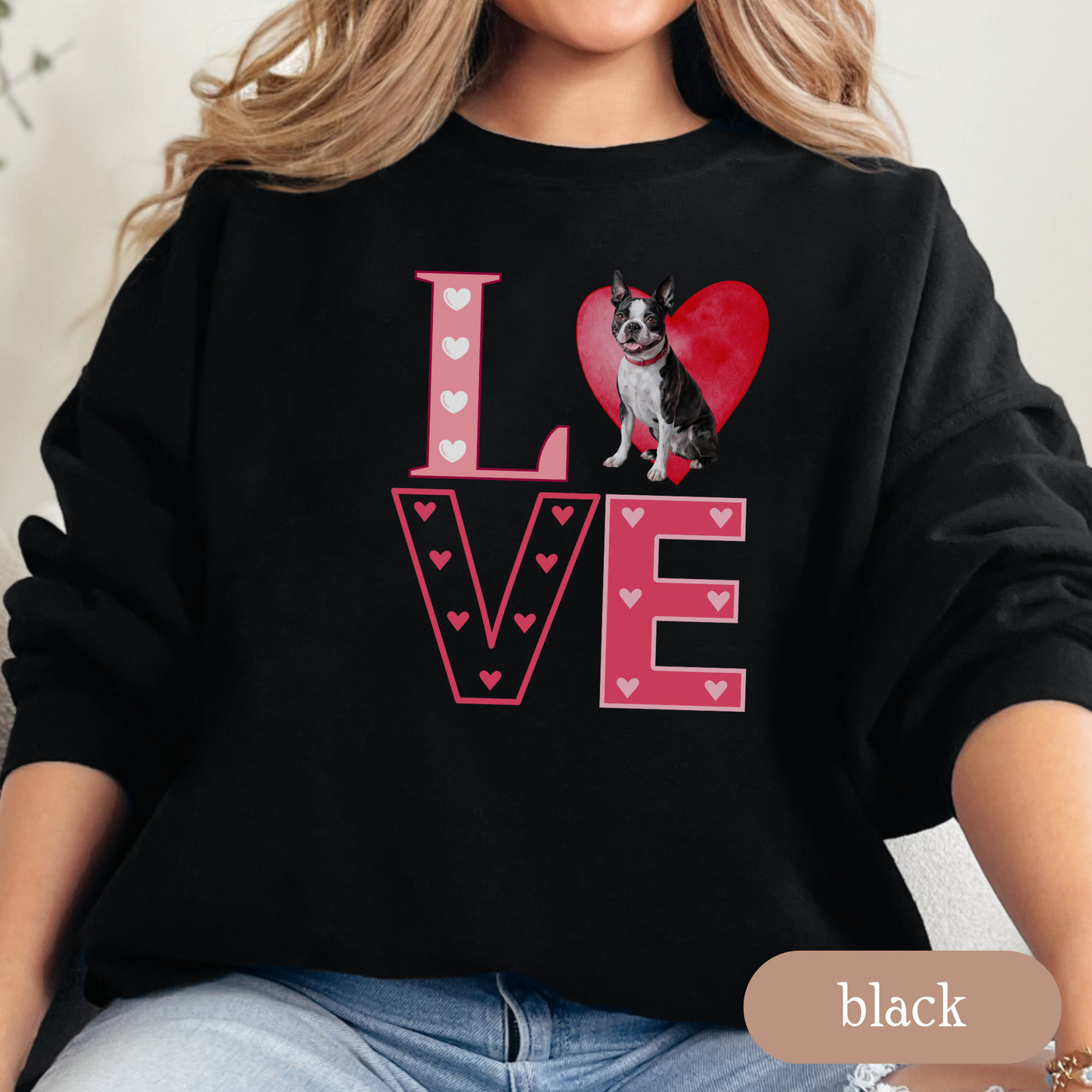 Boston Terrier Love Square Sweatshirt, Crewneck Sweatshirt, Vintage Love Design, Gift for Dog Lovers, Cozy Unisex Pullover, Winter Fashion