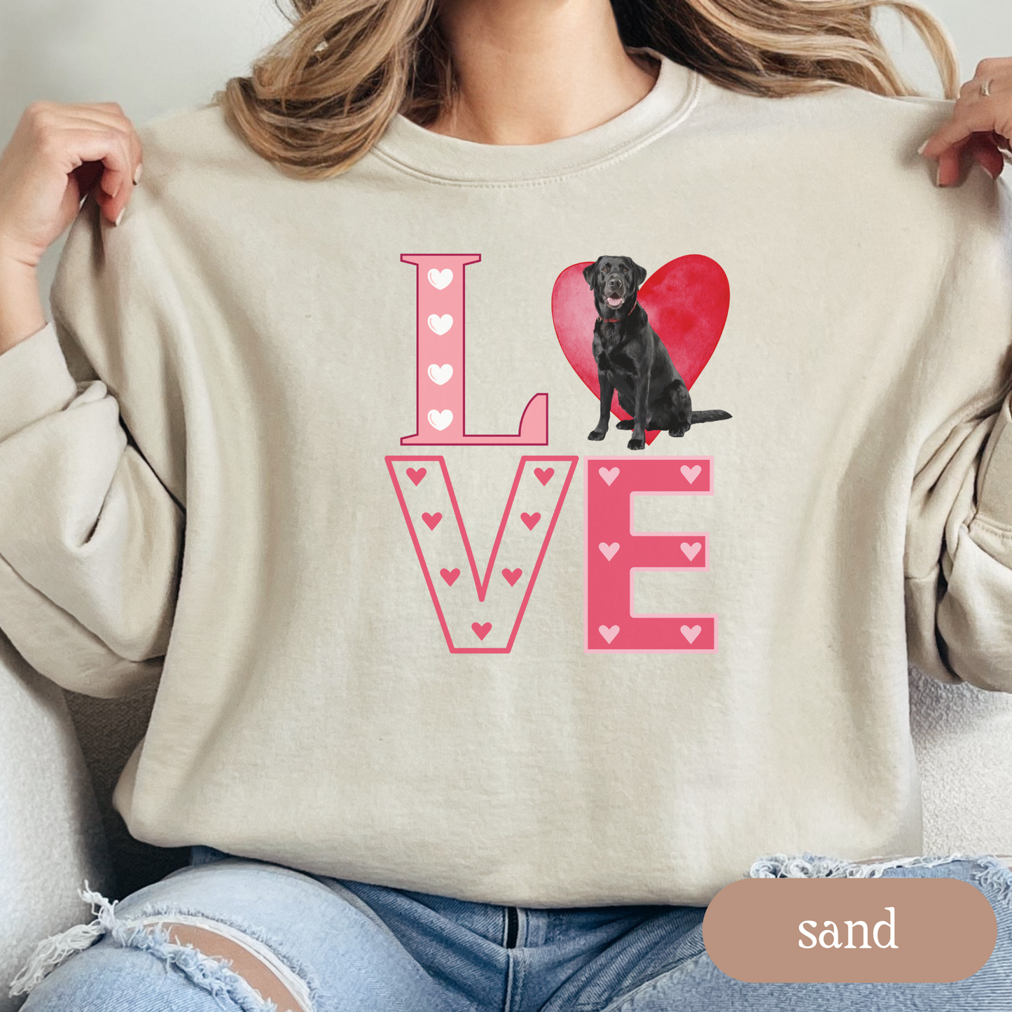 Black Lab Love Square Sweatshirt, Crewneck Sweatshirt, Vintage Love Design, Gift for Dog Lovers, Cozy Unisex Pullover, Winter Fashion