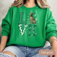 Load image into Gallery viewer, Vizsla Love Shamrock Sweatshirt, St Patricks Day Crewneck Sweatshirt, Irish Gift, Vizsla Lover Apparel, Green Clover Top
