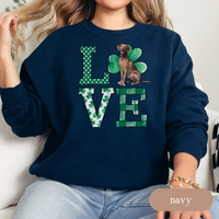 Load image into Gallery viewer, Vizsla Love Shamrock Sweatshirt, St Patricks Day Crewneck Sweatshirt, Irish Gift, Vizsla Lover Apparel, Green Clover Top
