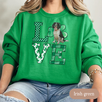 Load image into Gallery viewer, Springer Spaniel Love Shamrock Sweatshirt, St Patricks Day Crewneck Sweatshirt, Irish Gift, Springer Spaniel Lover Apparel, Green Clover Top
