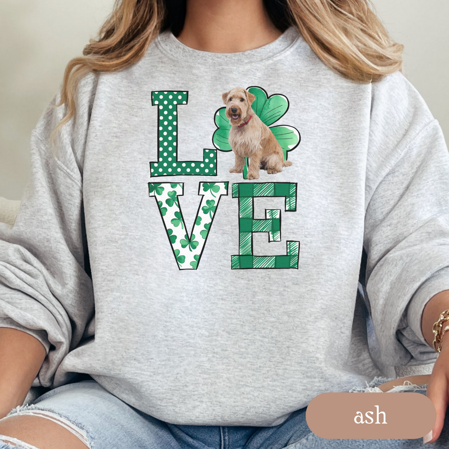Soft Coated Wheaten Terrier Love Shamrock Sweatshirt, St Patricks Day Sweatshirt, Irish Gift, Terrier Lover Apparel, Green Clover Top