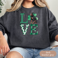 Load image into Gallery viewer, Rottweiler Love Shamrock Sweatshirt, St Patricks Day Crewneck Sweatshirt, Irish Gift, Rottweiler Lover Apparel, Green Clover Top
