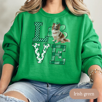 Load image into Gallery viewer, Papillon Love Shamrock Sweatshirt, St Patricks Day Crewneck Sweatshirt, Irish Gift, Papillon Lover Apparel, Green Clover Top
