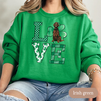 Load image into Gallery viewer, Irish Setter Love Shamrock Sweatshirt, St Patricks Day Crewneck Sweatshirt, Irish Gift, Irish Setter Lover Apparel, Green Clover Top
