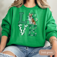 Load image into Gallery viewer, Corgi Love Shamrock Sweatshirt, St Patricks Day Crewneck Sweatshirt, Irish Gift, Dog Lover Apparel, Green Clover Top
