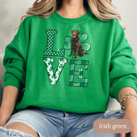 Load image into Gallery viewer, Chocolate Lab Love Shamrock Sweatshirt, St Patricks Day Crewneck Sweatshirt, Irish Gift, Chocolate Lab Lover Apparel, Green Clover Top
