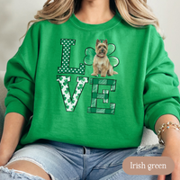 Load image into Gallery viewer, Cairn Terrier Love Shamrock Sweatshirt, St Patricks Day Crewneck Sweatshirt, Irish Gift, Cairn Terrier Lover Apparel, Green Clover Top
