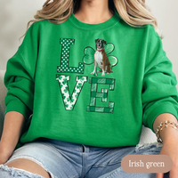 Load image into Gallery viewer, Boxer Love Shamrock Sweatshirt, St Patricks Day Crewneck Sweatshirt, Irish Gift, Boxer Lover Apparel, Green Clover Top
