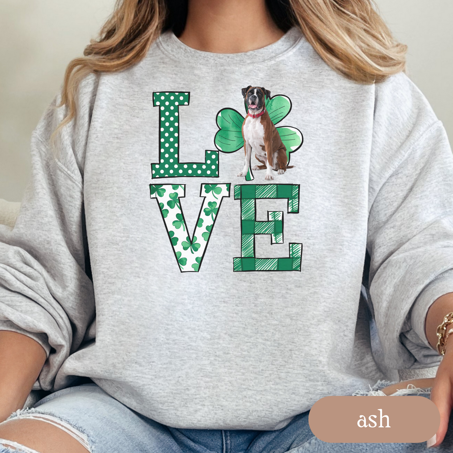 Boxer Love Shamrock Sweatshirt, St Patricks Day Crewneck Sweatshirt, Irish Gift, Boxer Lover Apparel, Green Clover Top