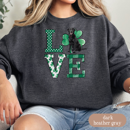 Black Lab Love Shamrock Sweatshirt, St Patricks Day Crewneck Sweatshirt, Irish Gift, Black Lab Lover Apparel, Green Clover Top