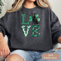 Load image into Gallery viewer, Black Lab Love Shamrock Sweatshirt, St Patricks Day Crewneck Sweatshirt, Irish Gift, Black Lab Lover Apparel, Green Clover Top
