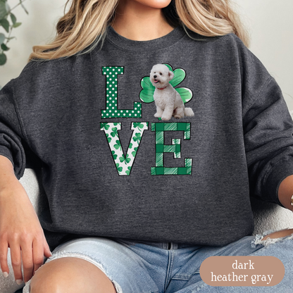 Bichon Frise Love Shamrock Sweatshirt, St Patricks Day Crewneck Sweatshirt, Irish Gift, Bichon Lover Apparel, Green Clover Top