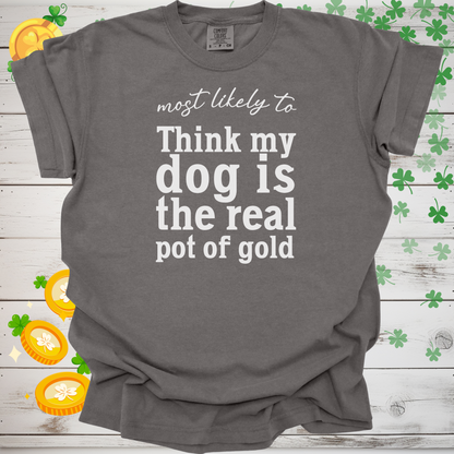 Most Likely to Think My Dog is the Real Pot of Gold Shirt, Funny St. Patrick’s Day Dog Lover Tee, Lucky Shamrock Pet Owner Gift
